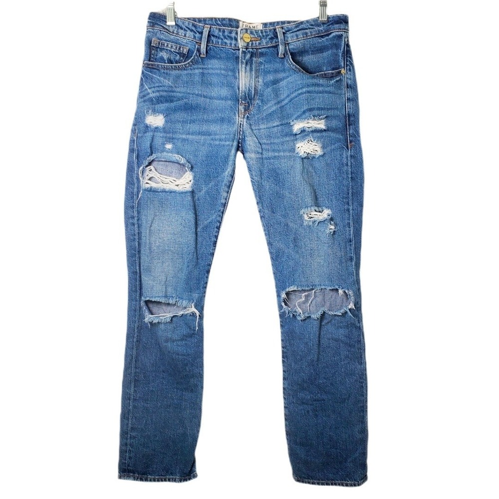 FRAME Denim Le Grand Garcon Distressed Jeans‎ Westminster Blue Size 26 LGGJ7525